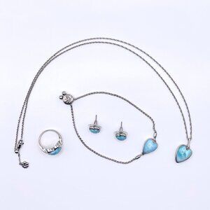 MARAHLAGO HEART LARIMAR NECKLACE, BRACELET, EARRING, RING SET